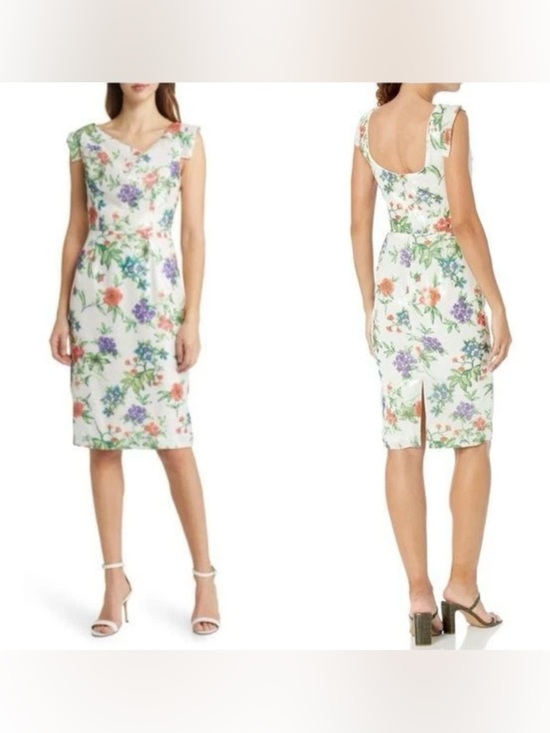Black Halo Dresses & Skirts - Black Halo Jackie O Sequined Sheath Dress in the Garden Party, floral print